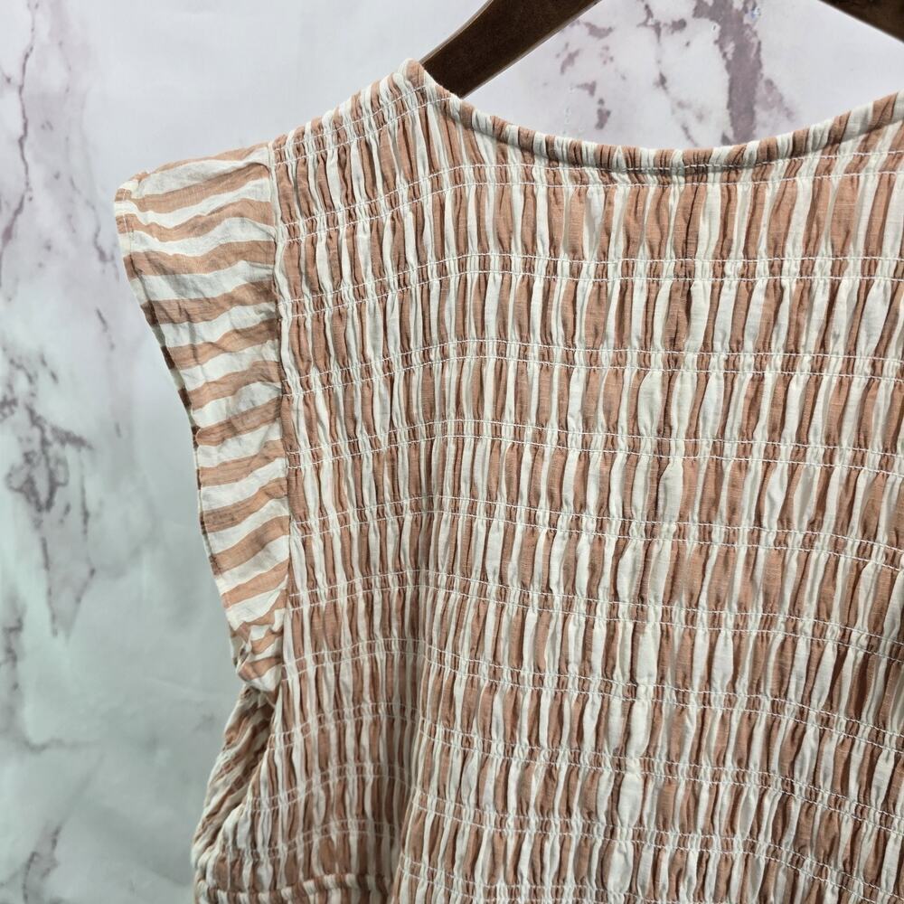 By Anthropologie Dress Womens 1X Pink White Stripe Smocked Midi Flutter - Picture 8 of 12
